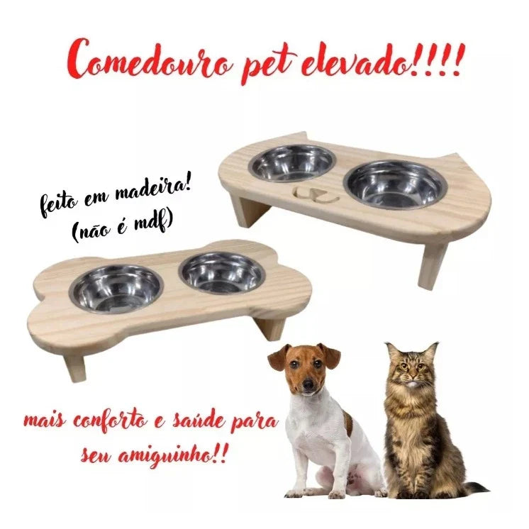 Comedouro e Bebedouro Pet para Cães e Gatos Elevado com 2 Potes Tam P
